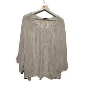 Zac & Rachel‎ White Blouse Bell 3/4 Flowy Sleeves XL Top Shirt